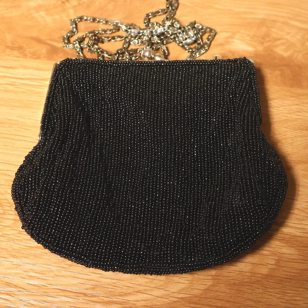 La Regale Vintage 80s Beaded Evening Bag Womens Black Formal Handmade
